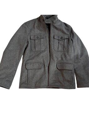 Banana Republic M Wool Blend Jacket Coat High Collar Gray Lined Zip